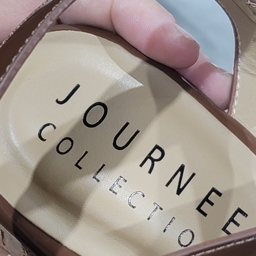 Journee Collection Jania Cork Platform Sandals, Brown Patent, Size 12 NIB - Picture 2 of 10